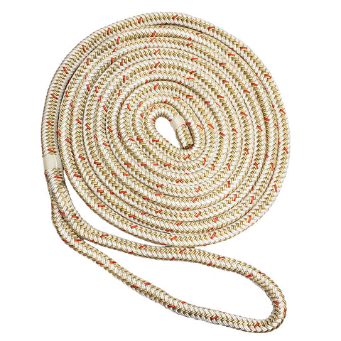 New England Ropes 3/8" Double Braid Dock Line - White/Gold w/Tracer - 25'